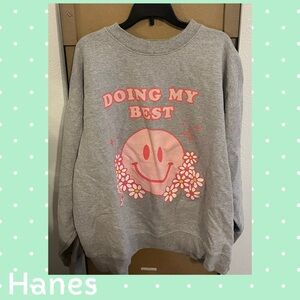 Hanes Gray Sweatshirt with Pink Text